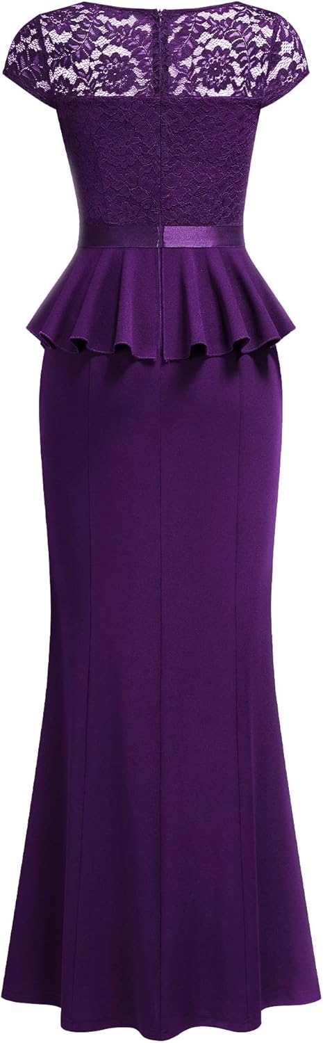 MISSMAY Women's Elegant Floral Lace Ruffle Split Cocktail Party Long Dress - Image 4