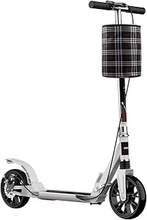 MAGJI White Kick Scooter with Brakes & Basket, Lightweight Commuter Scooters for Adults/Children/Teenagers, Shock Absorption Mechanism
