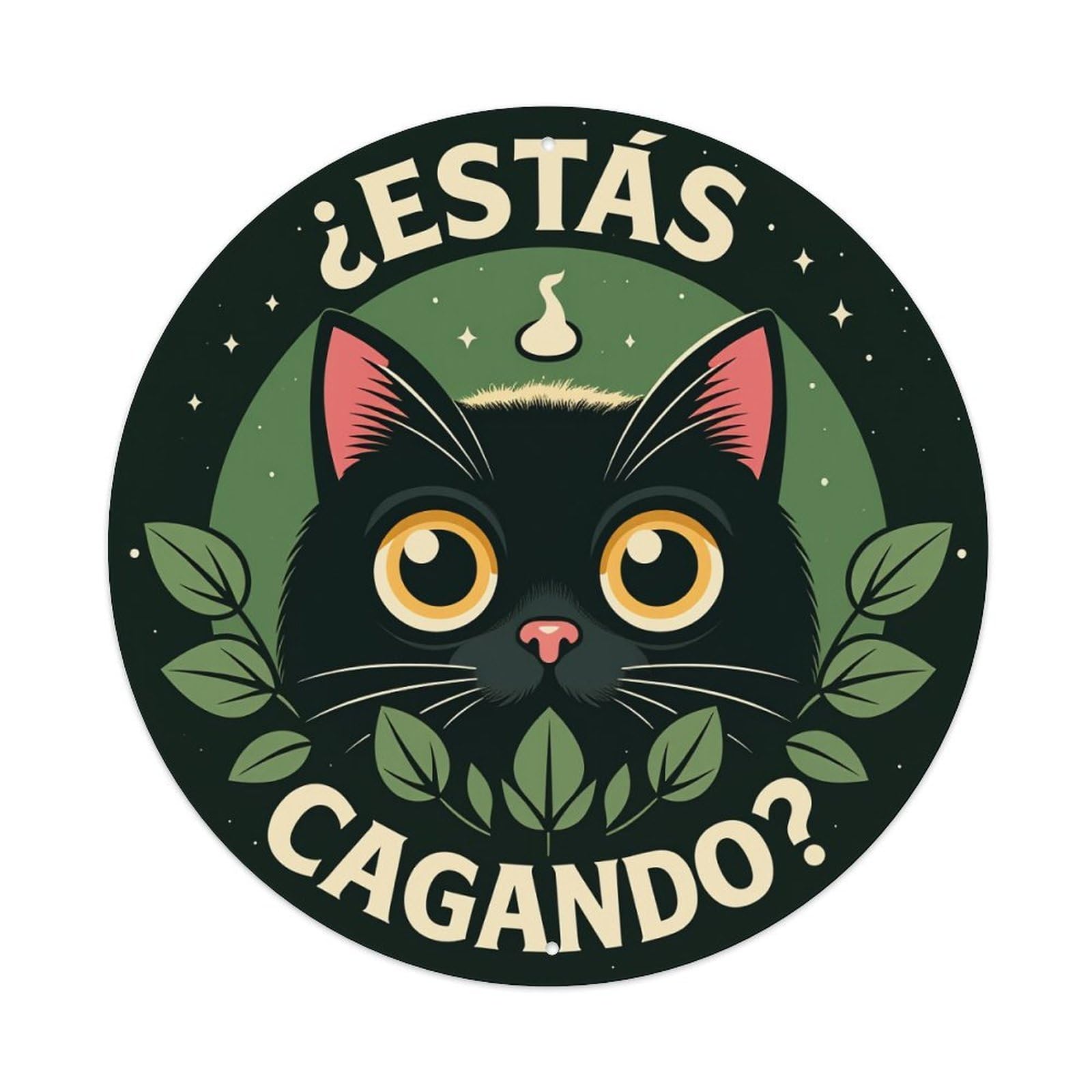 Black Cat With Leaves And Stars Metal Tin Sign Plaque