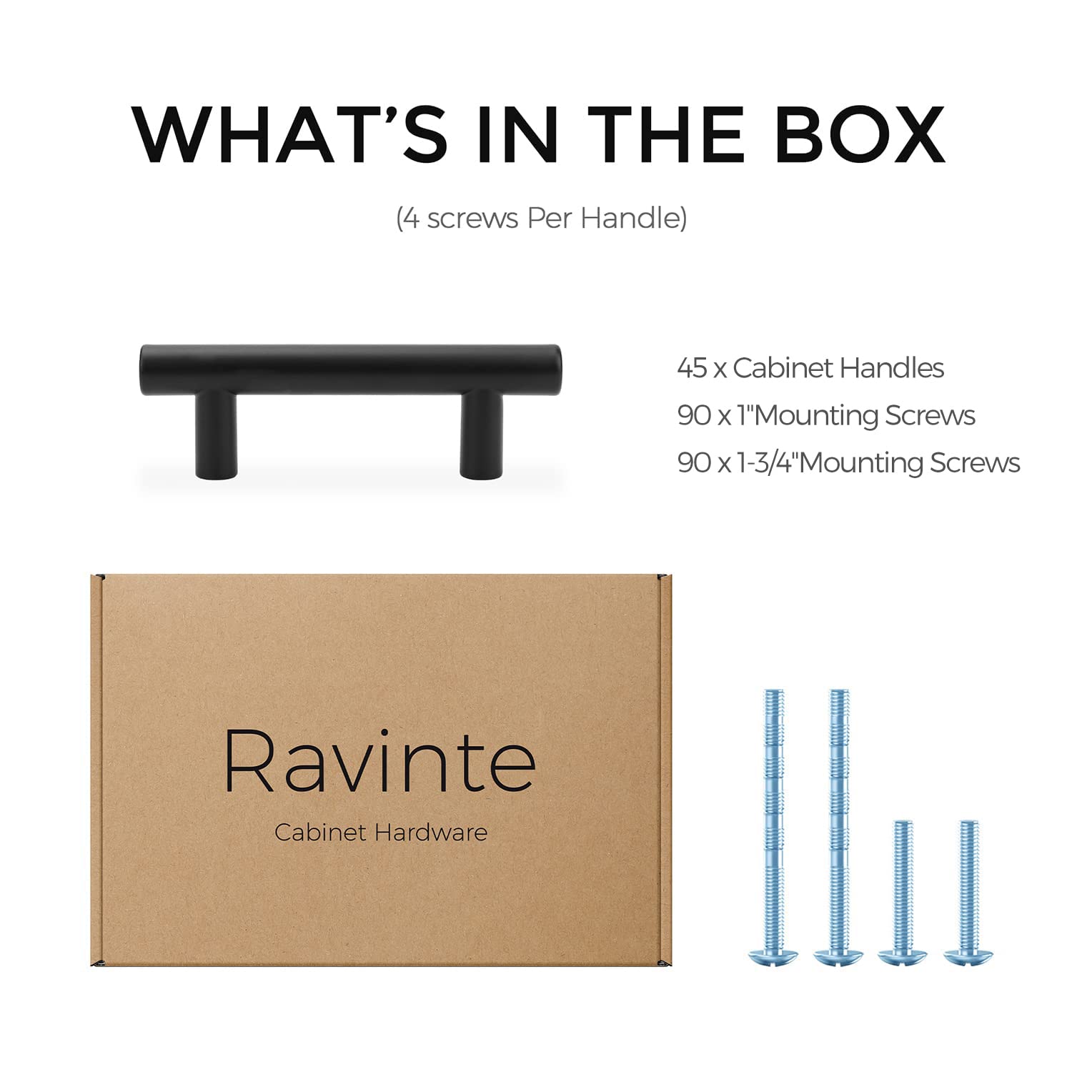 Ravinte 45 Pack 3-15/16 Inch Cabinet Handles Matte Black Stainless Steel Kitchen Drawer Pulls Cabinet Pulls 3-15/16"Length,2-1/2" Hole Center