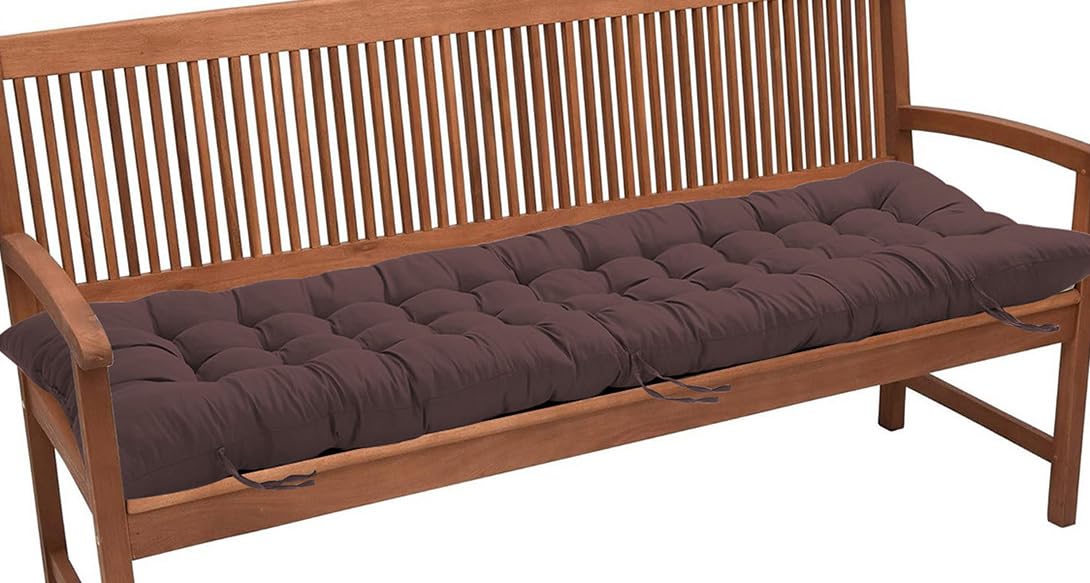 Dickes Sitzkissen für Gartenbank, 2-/3-Sitzer, für den Außenbereich, 8 cm, Baumwolle, für den Außenbereich, drinnen, Schaukel, Terrasse, Zuhause, 140 x 50 cm, Kaffeebraun