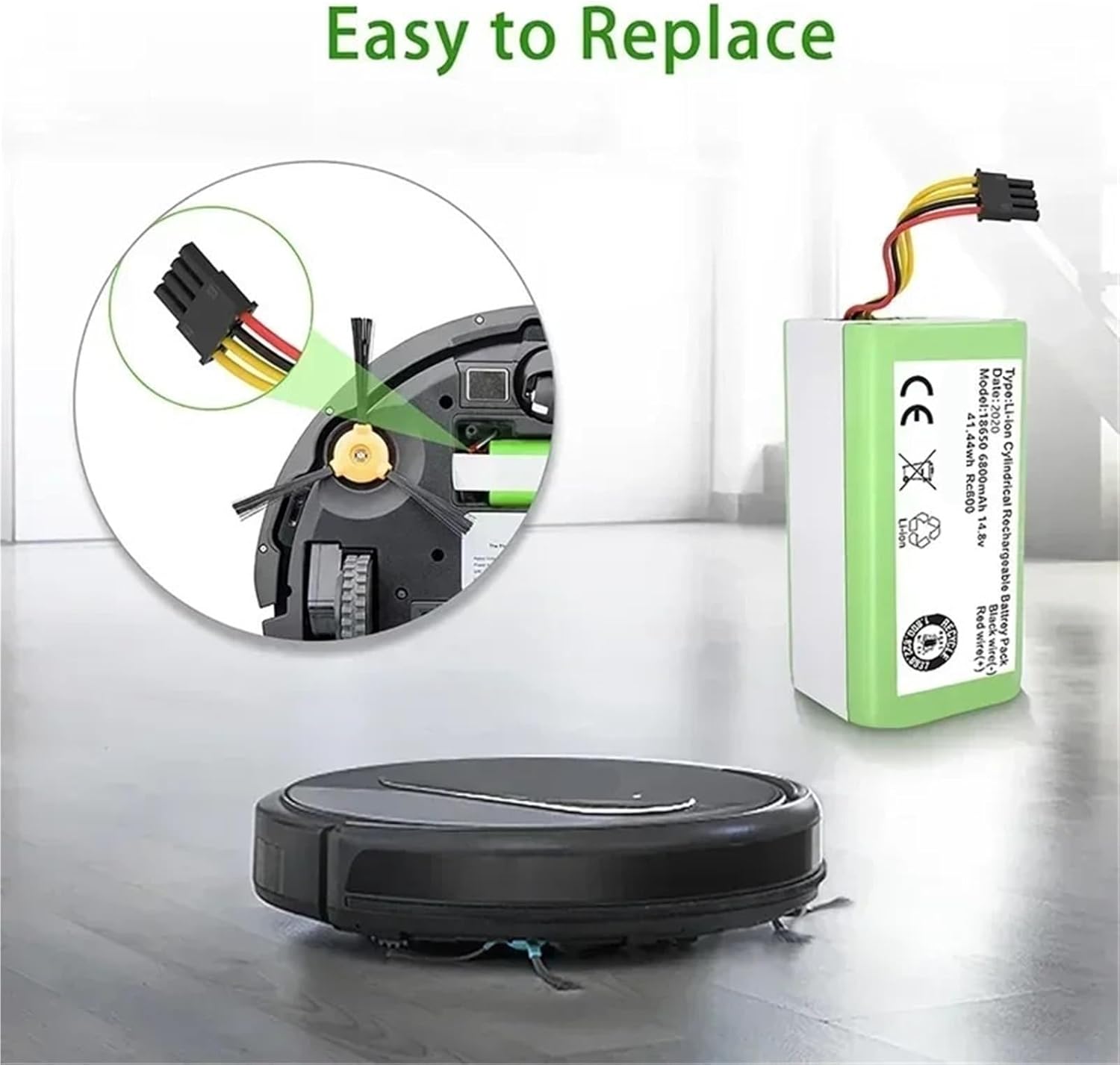 14.4V 2800mAh Li-lon Battery, Compatible For Cecotec, Compatible For Conga, 1290 1390 1490 1590 Genio Deluxe 370 Vacuum Cleaner(4800mAh)
