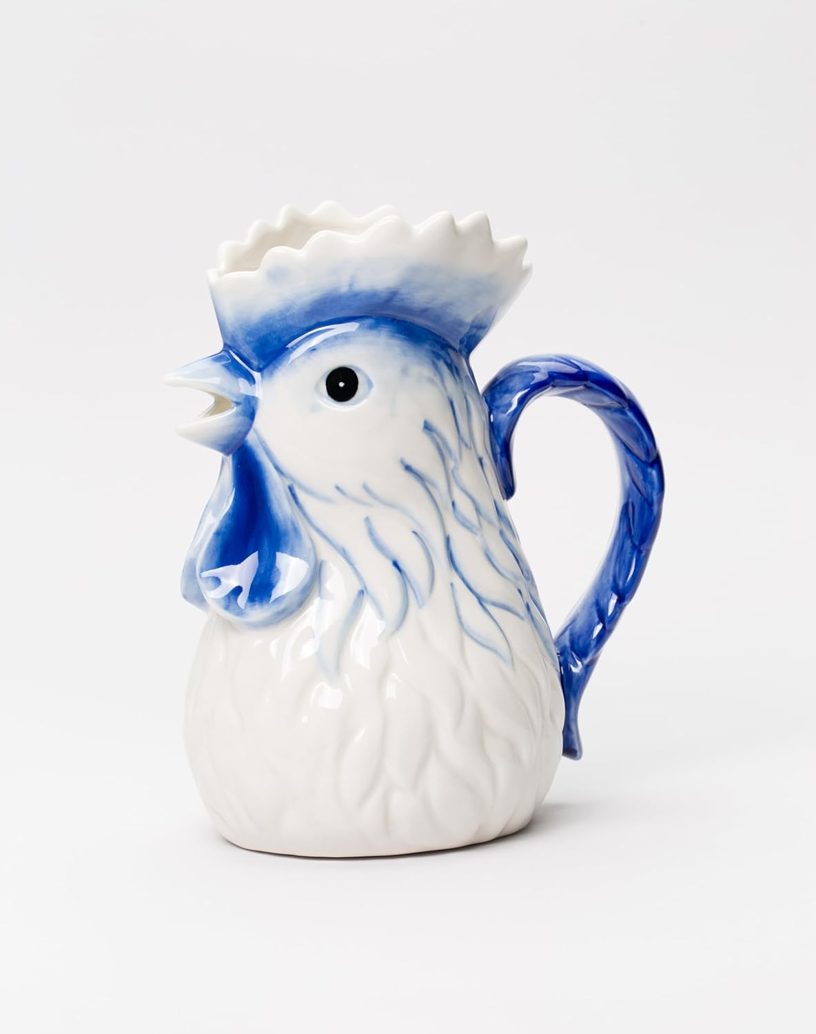 Fine Ceramic Dutch Blue Country Farmhouse Rooster Pitcher Vase, 7-3/4" H