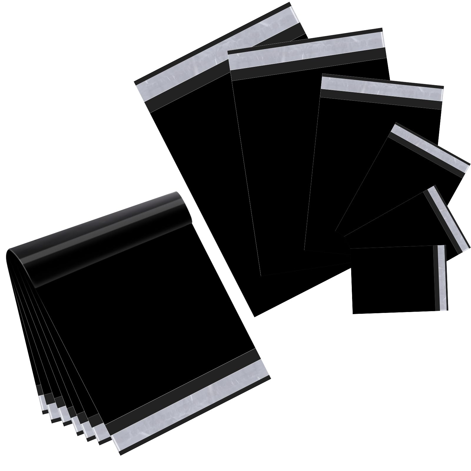 Outus Lot de 240 enveloppes d'expédition autocollantes imperméables et indéchirables en polyéthylène de 6 tailles assorties pour vêtements, livres, cadeaux (noir)