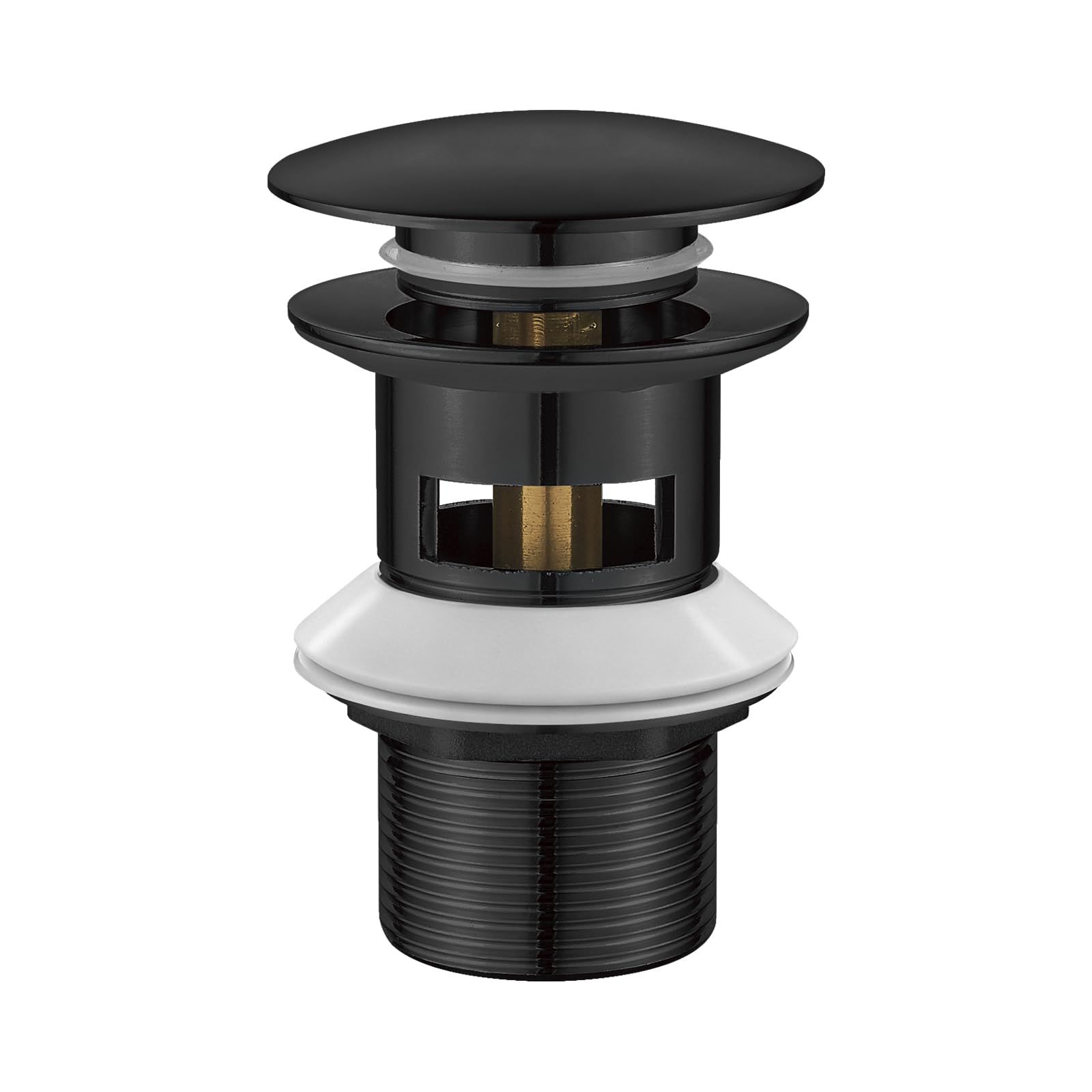 Ibergrif Tapón Pop Up Lavabo con Rebose, Válvula Desagüe Click Clack para Lavabo con Rebosadero, Tapón de Drenaje Latón Negro Mate, Instalación Sin Herramientas, Compatible Ø41-50 mm, M20502B