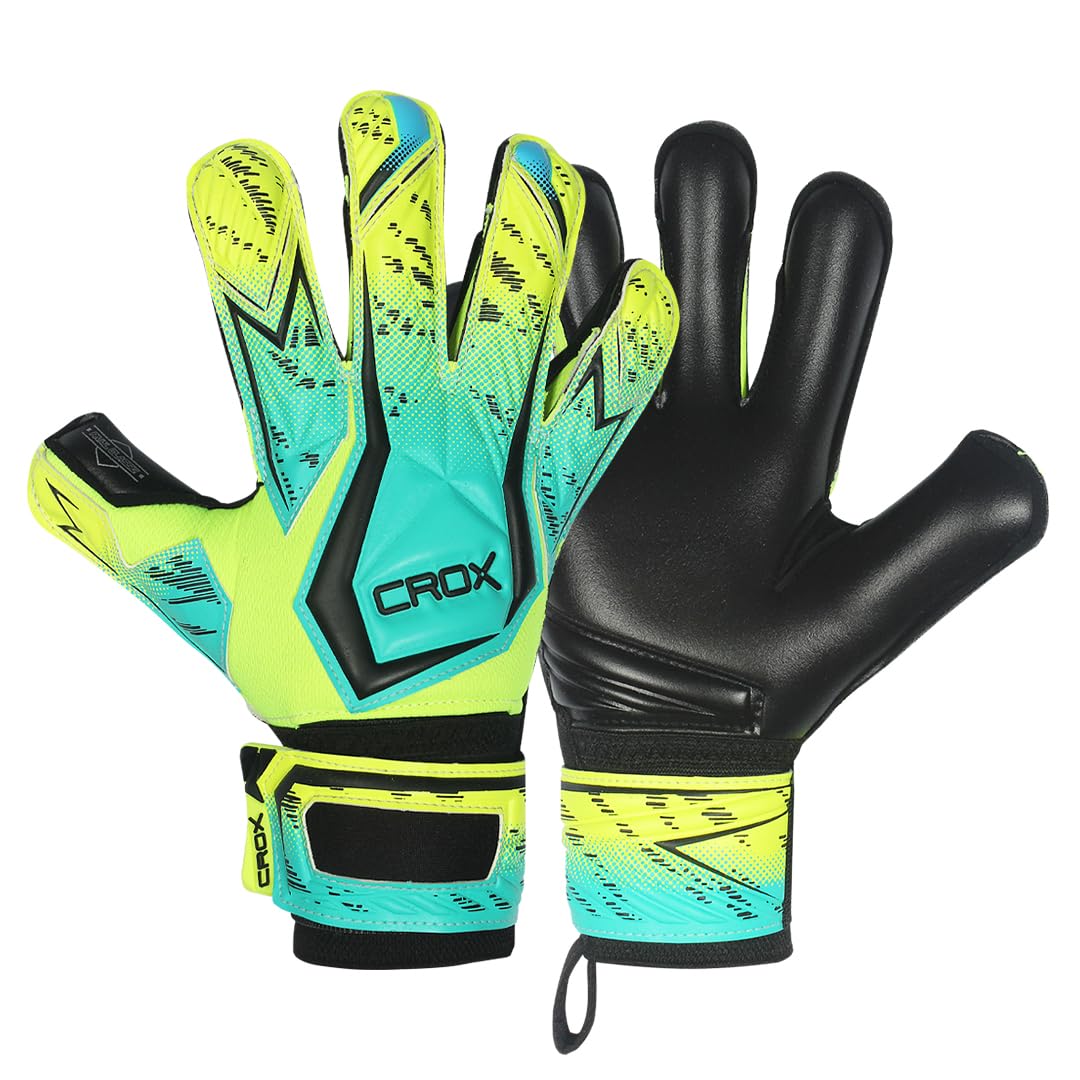 CROX Rival Kids Goalkeeper Gloves Argo Roll Cut Football Goalie Gloves with Removable Finger Spines, Soft German Latex Pal Gk Goalkeeping Gloves (Sizes 4–7) (Yellow, 7, Ambidextrous)