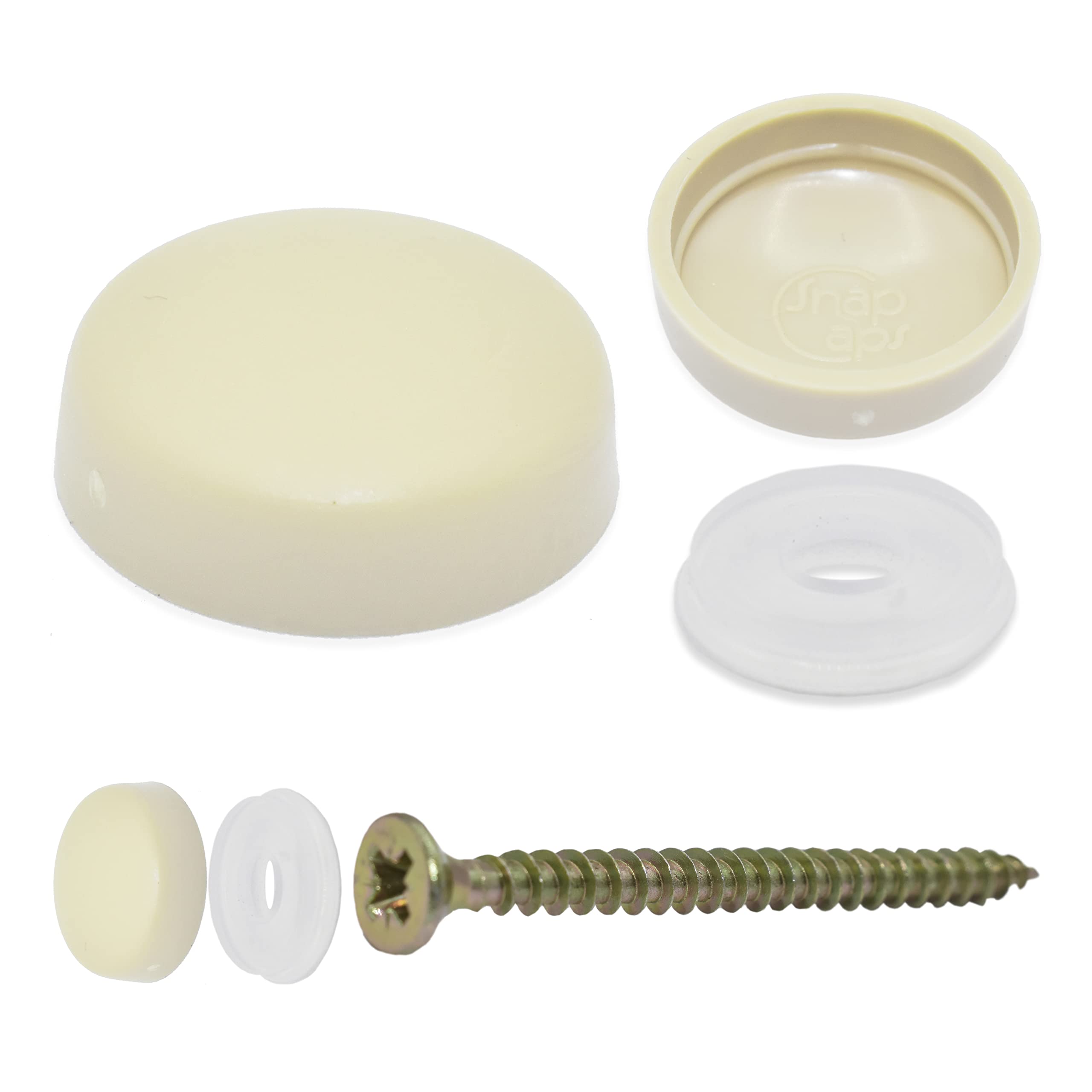 100 x Cream, Small Plastic HINGED Screw Cover CAPS - Select Your Colour & Amount - Free UK DELIVERY