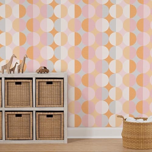 Miniatura 7 de Spoonflower Papel tapiz extraíble de 9 x 2 pies  Escala de sueños rosa Shaw blanco vintage retro naranja gris círculos papel pintado personalizado