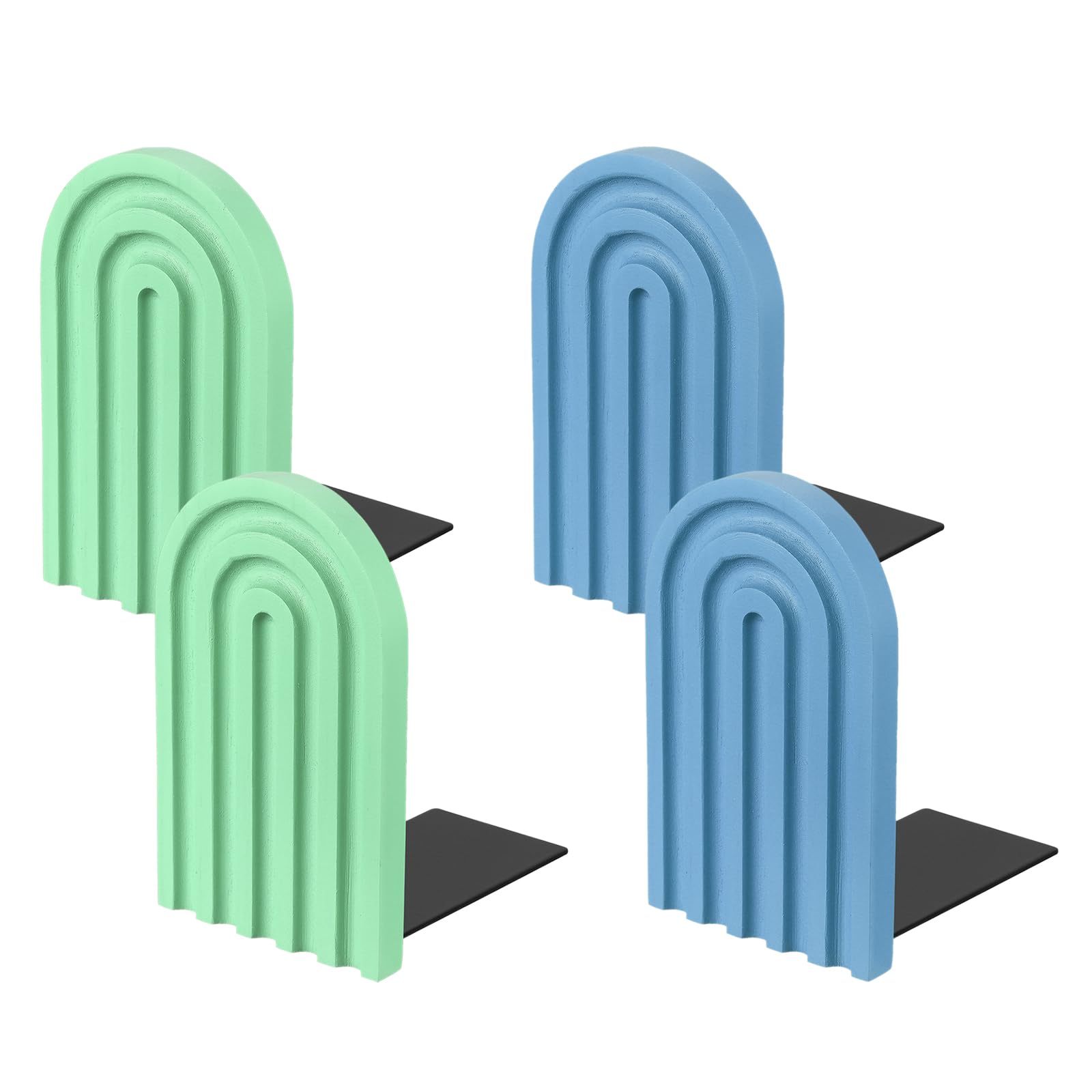 PATIKIL 4Pcs Boho Arch Bookends, Non-Skid Wood Book Ends Rainbow Wooden for Shelves Book Stopper Stand Cute for Holding Books Movie Home Office Library Decorative, Light Blue/Green