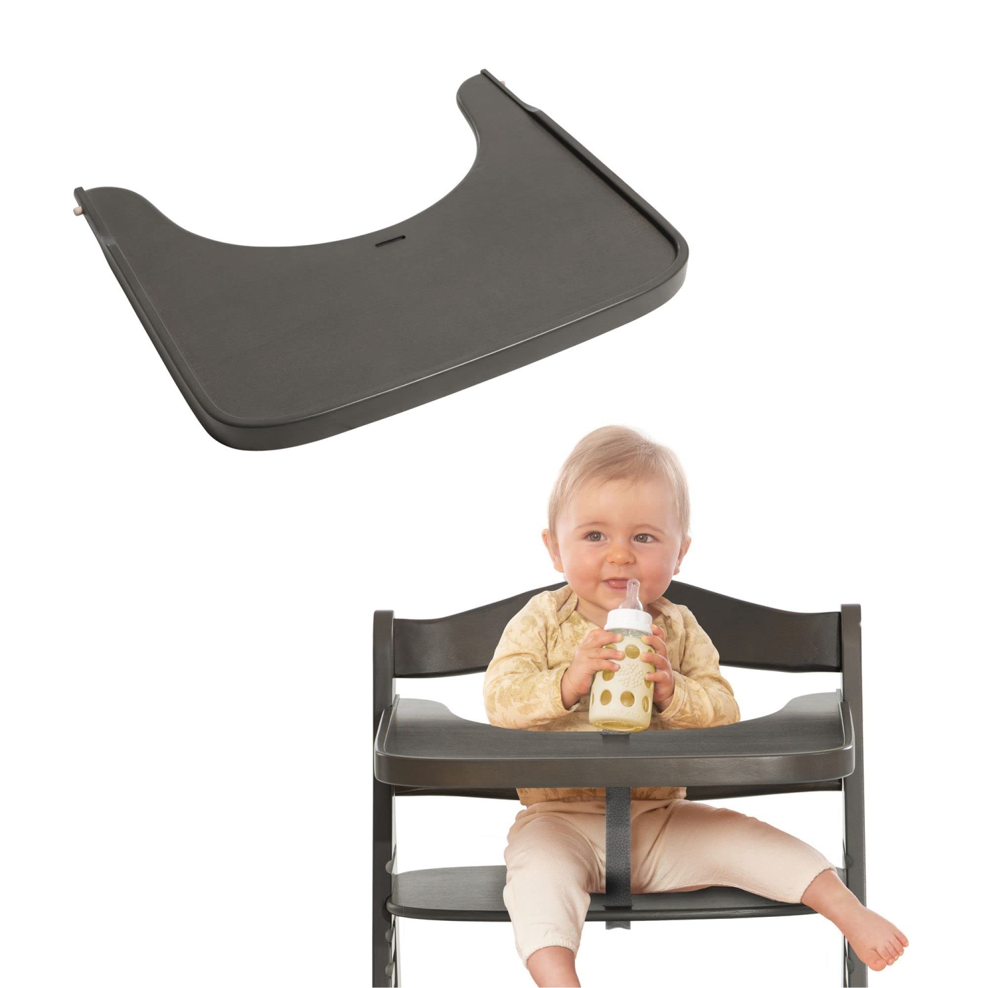 hauck Bandeja Trona Madera de Haya Certificada FSC® para Alpha Plus y Beta Plus - Accesorio Trona Evolutiva Comer con Borde Elevado - Tablero Superficie lisa - para Niños de 6-36 Meses - Charcoal