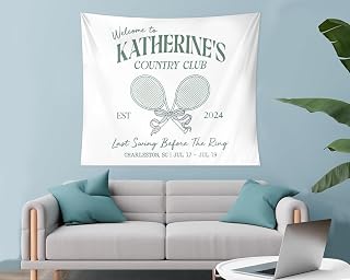 Custom Tennis Bachelorette Party Tapestry, Personalized Bride Photo Backdrop for Women, Country Club Bridal Shower Decor, Coquette Bow Theme, Girls Weekend Gift for Bridesmaids