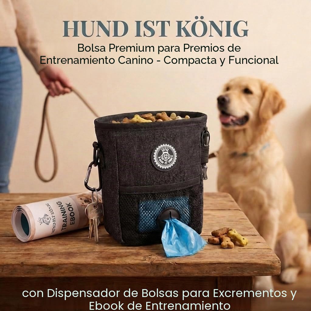 HUND IST KÖNIG® Bolsa de golosinas para Entrenamiento de Perros, Robusta, compacta y Funcional, Bolsa de alimentación para Entrenamiento de Perros, con dispensador de Bolsas de excrementos