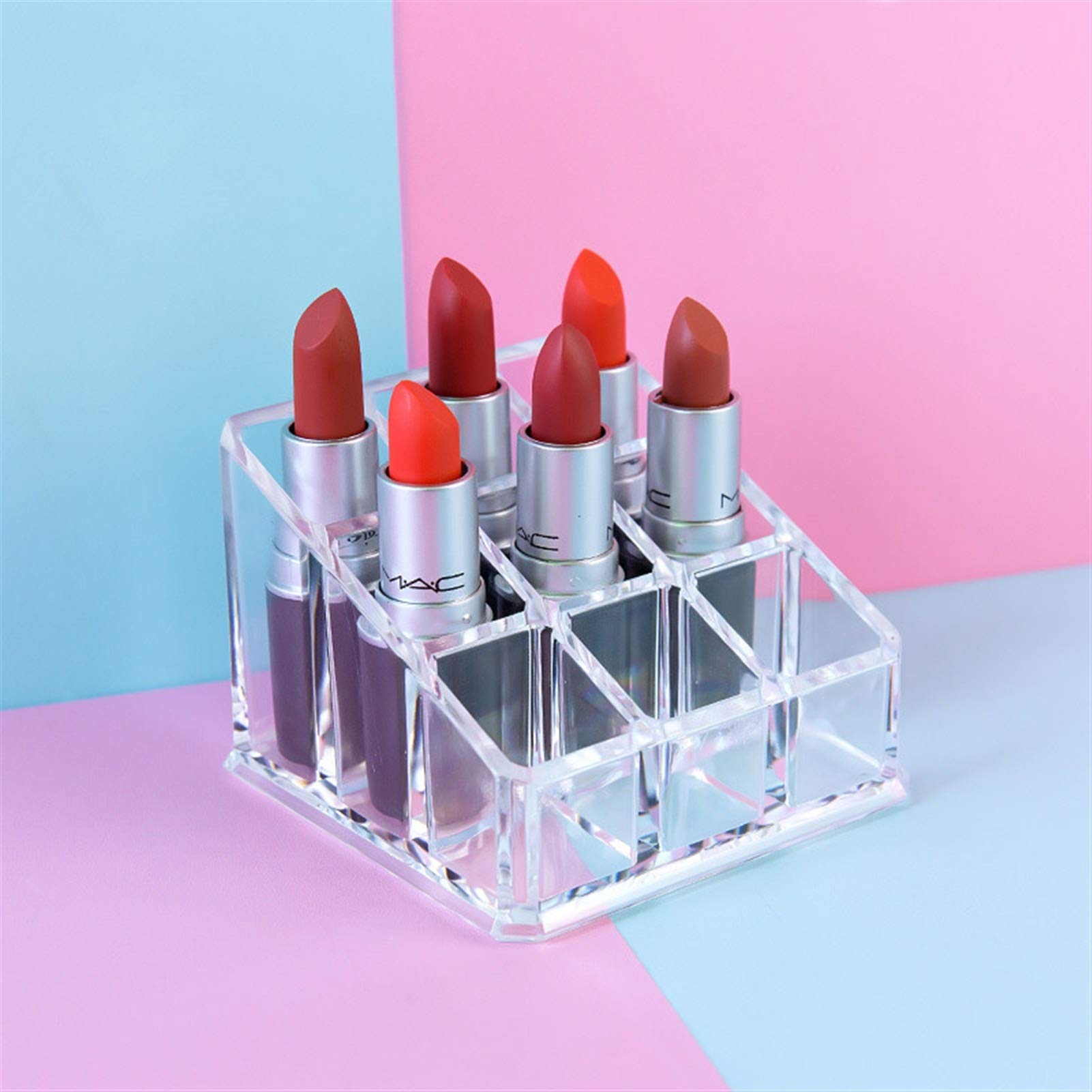 AGAATI Organizzatore per Trucco Scaffale per Rossetti a 9 Griglie Scatola per consolidamento Rossetto Scatola per Cosmetici Scaffale per Cosmetici in Acrilico Trasparente Scaffale per Trucco