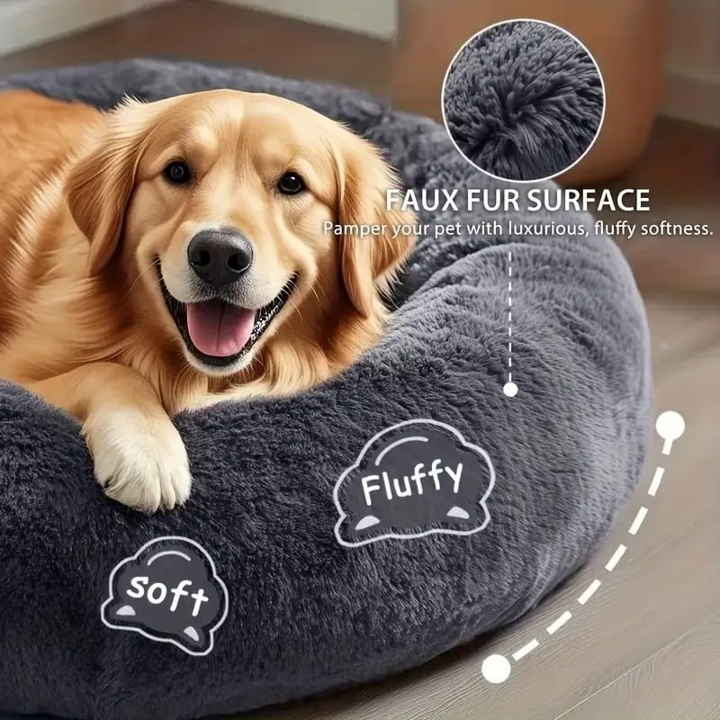 Image of ZEXSAZONE Summer Round Donut Pet Bed for Cats and Puppies Dogs, Cozy and Plush, Raised Bedside Support, Both Sides Use Like 2 in One, Washable, Sizes for Small, Medium, and Large Pets. (Grey, Large)