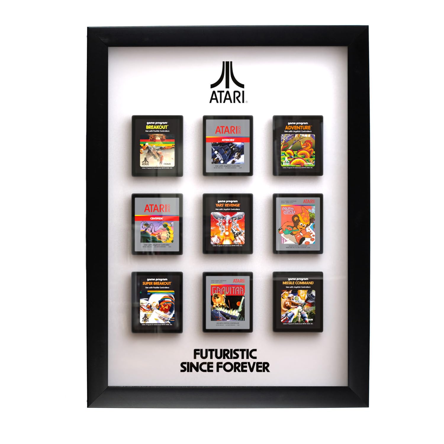 Official Atari 3D Gaming Wall Art, Authentic Cartridges Collection for Gaming Setup, Gaming Wallpaper, Gaming Room Decor and Gaming Wall Stickers, Black Frame - ThumbsUp!
