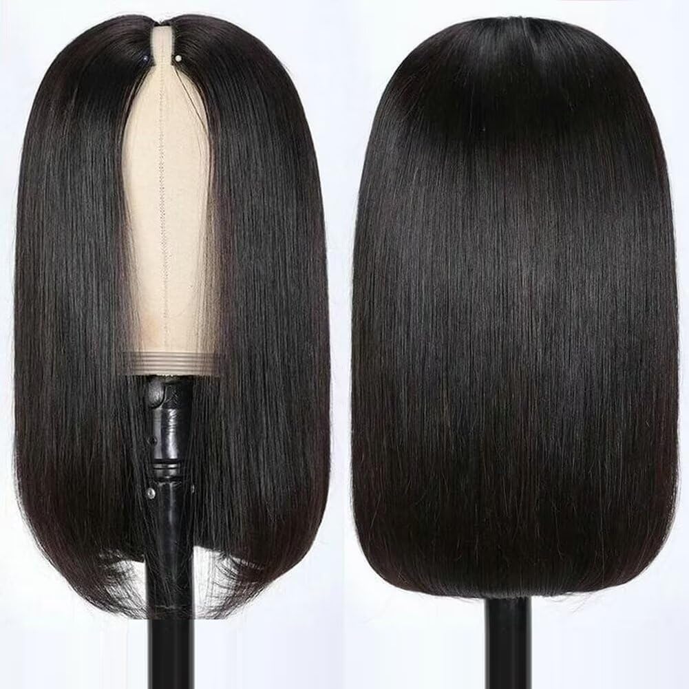 Bob V Part Human Hair Wigs For Black Women Human Hair Natural Black Color 10 Inch - Image 2
