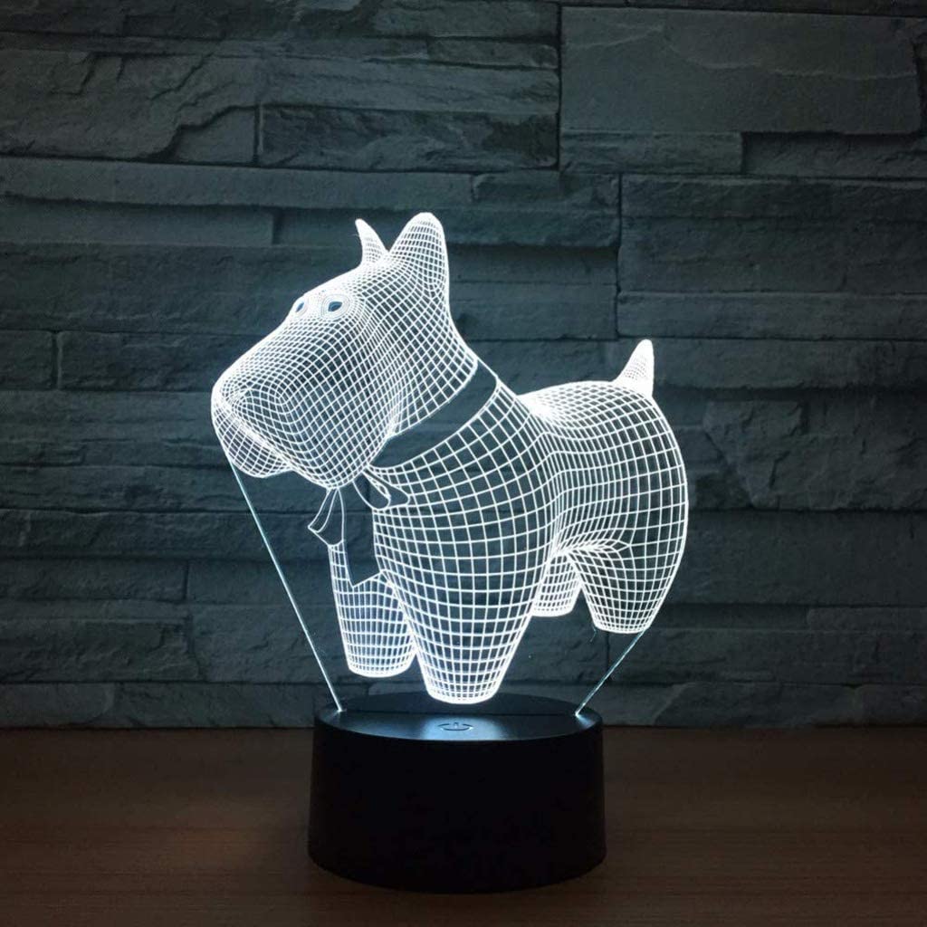 Veilleuse, adorable chien 3D lampe LED 7 couleurs changeantes animaux 3D veilleuse pour enfants jouet