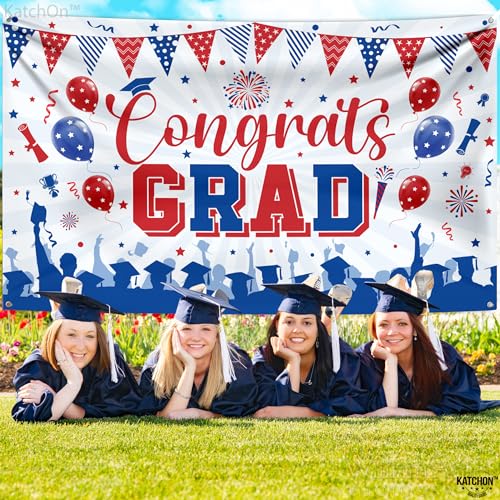 Image of KatchOn, Red and Blue Congratulations Banner, XtraLarge, 72x44 Inch, Graduation Backdrop for Graduation Decorations 2026, Congrats Grad Banner, Graduation Banner Class of 2026 Decor