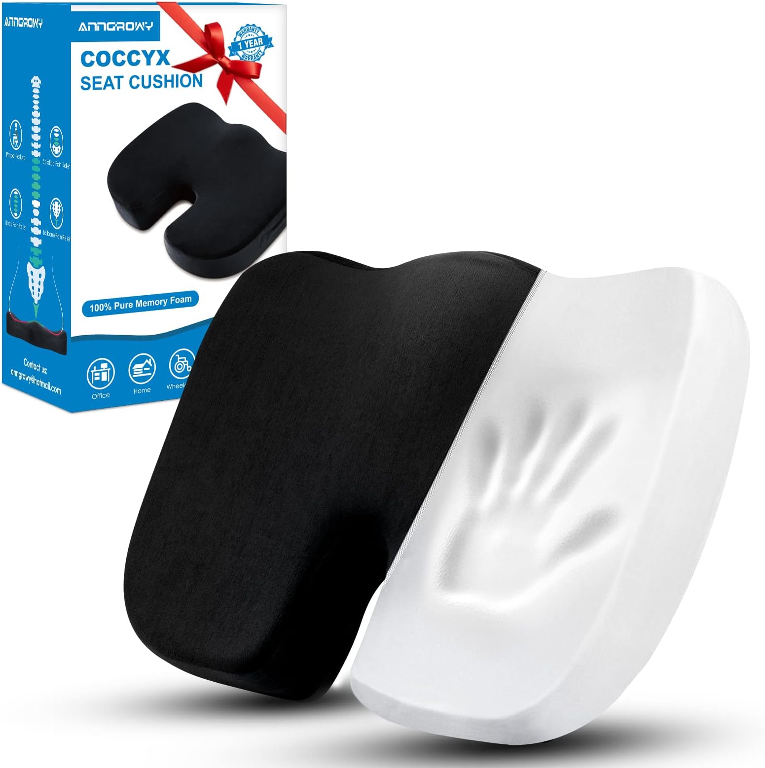anngrowy Seat Cushion Office Chair Cushion Car Seat Cushion for Back Tailbone Pain Relief Wheelchair Cushions Butt Pillow Cushion Memory Foam Coccyx Cushion for Computer Office Chair Car Seat Driver