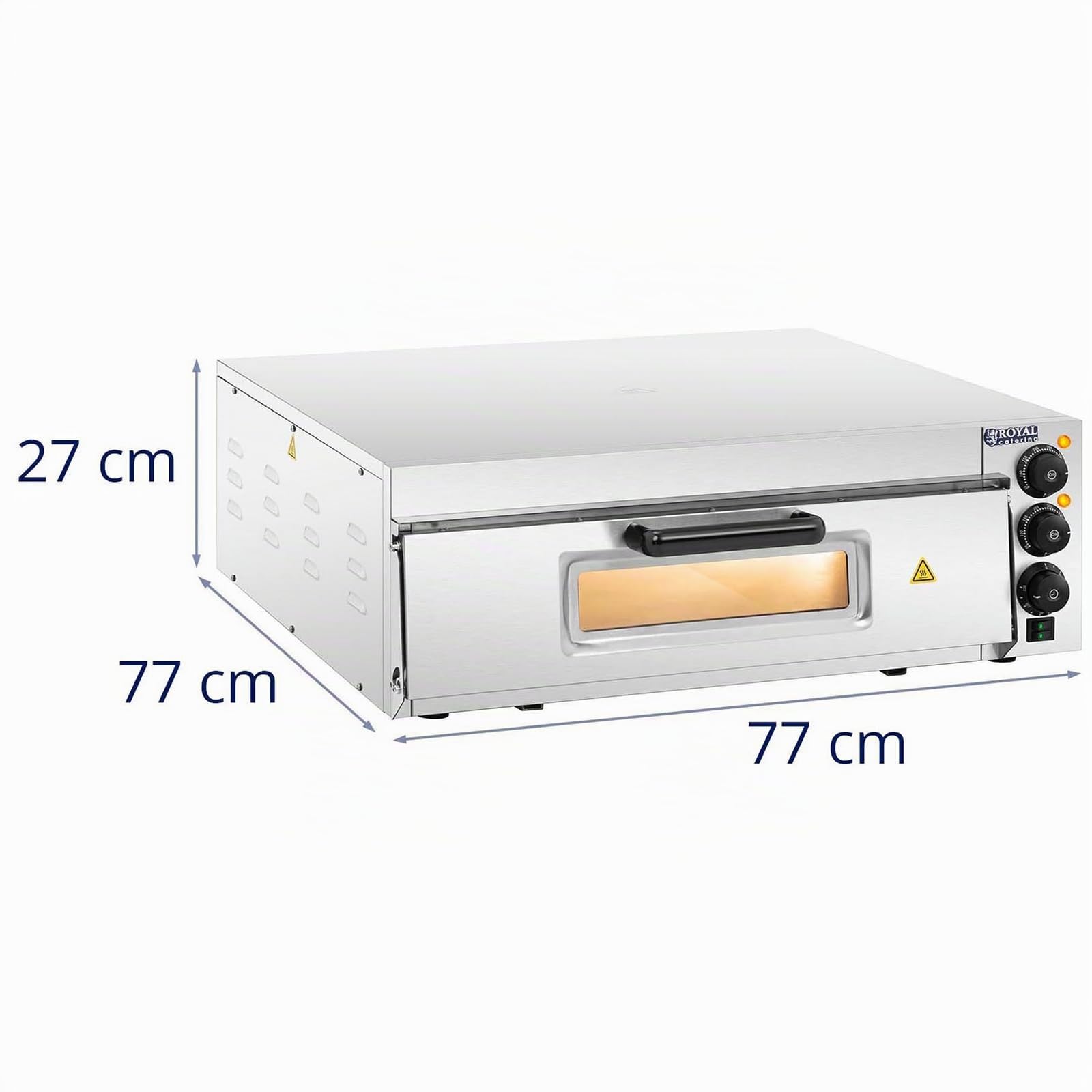Royal Catering Professional Electric Pizza Oven Flambées Flambées Flammkueche 230v RCPO-2000-60-1 (Cordierite, Max. 662 °F, Pizzas Ø 60 cm, Glass Door, Stainless Steel, Timer 0-120 min)