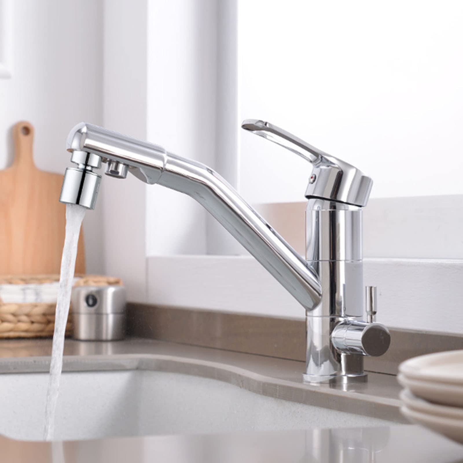 Filtre 3 Voies pour évier de Cuisine, Eau Potable, Eau Froide et Chaude, 2 Modes 3 en 1, mitigeur de Cuisine avec Sortie d'eau filtrée, Noir