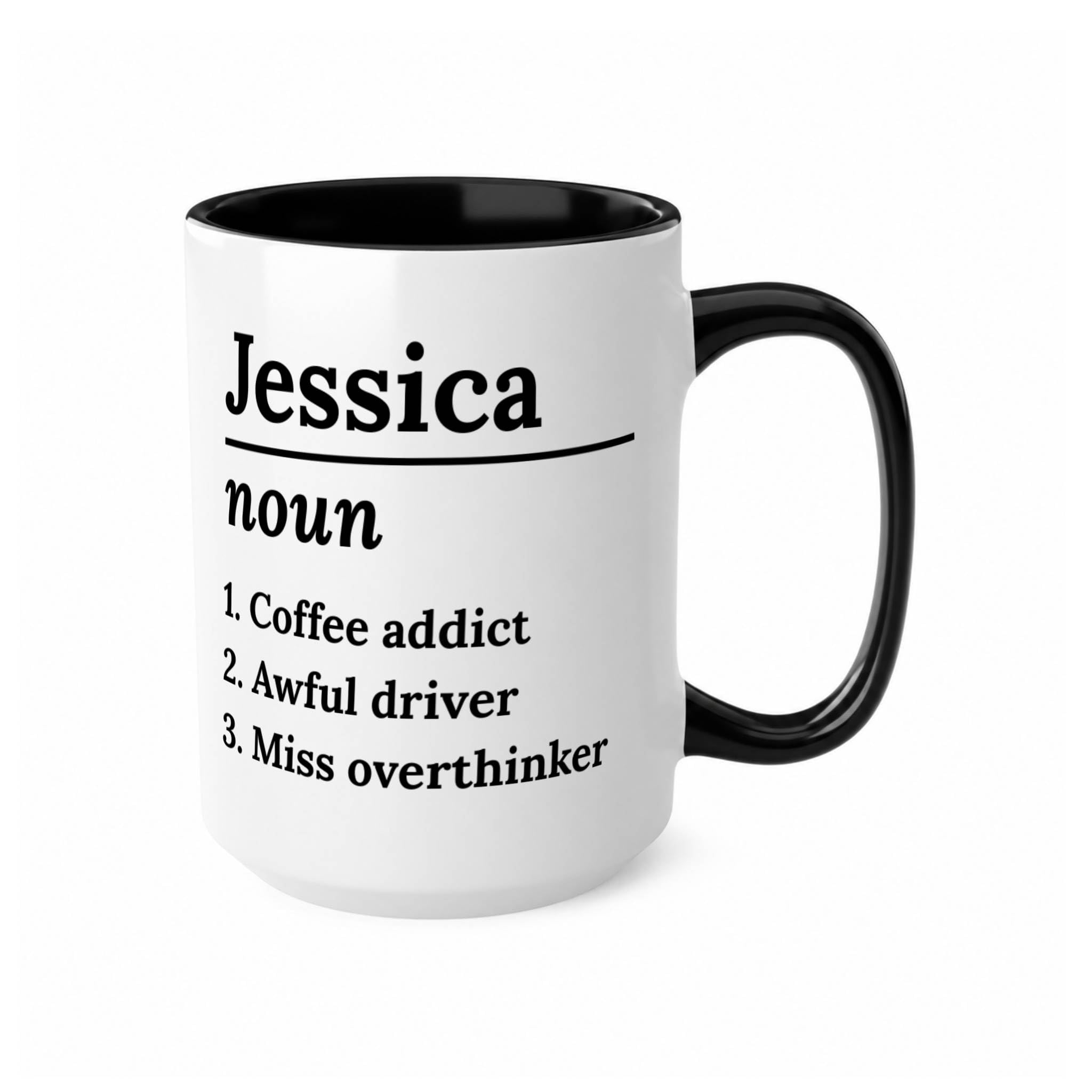 TheMugVault Custom Name Definition Mug, Personalised Name Dictionary Noun Cup, Funny Traits Gift, Custom Noun Mug Gift for Her, Friend, Sister, Coworker, Birthday (Black 15oz, Mug)