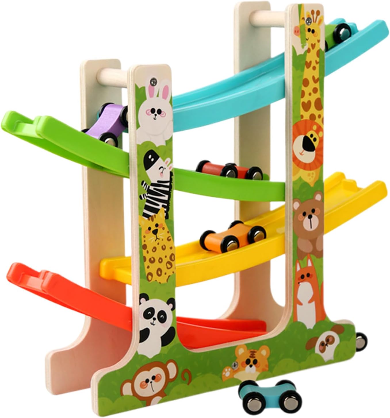 Toddler Race Track - Vehicle Playsets, Car Ramp Racer Toy, Wooden Slide Racing Game, Durable Educational Track Set | Colorful Learning Toy for Kids, Boys, Girls, More Than 2 Years Old, Preschool Indoo - Image 1 of 9