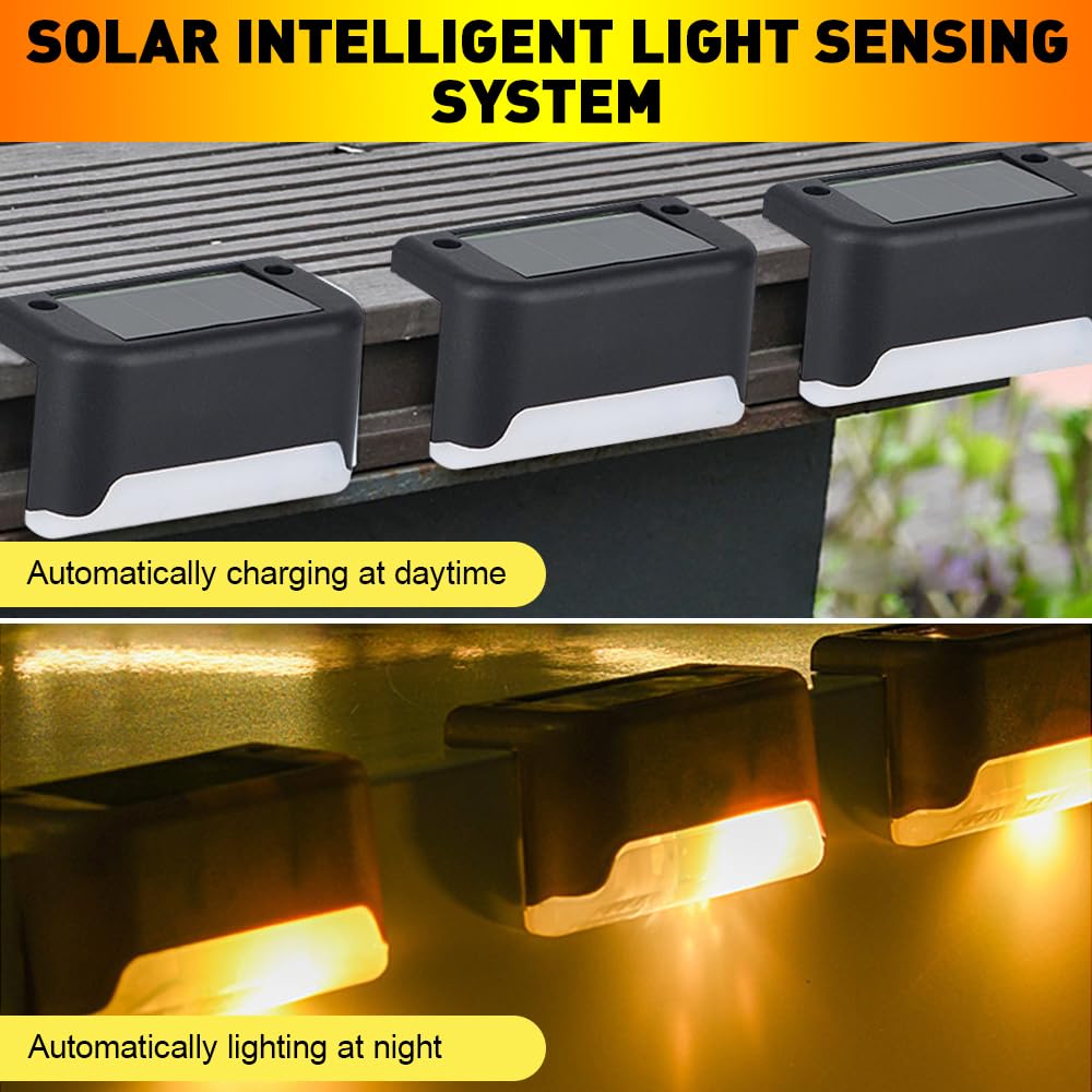 Luces Solares para Cubierta, 16 Piezas Luz de Escalera para Exterior, Luces Solares para Valla, Escalera iluminación LED, para Escaleras, Camino, Patio, Pared