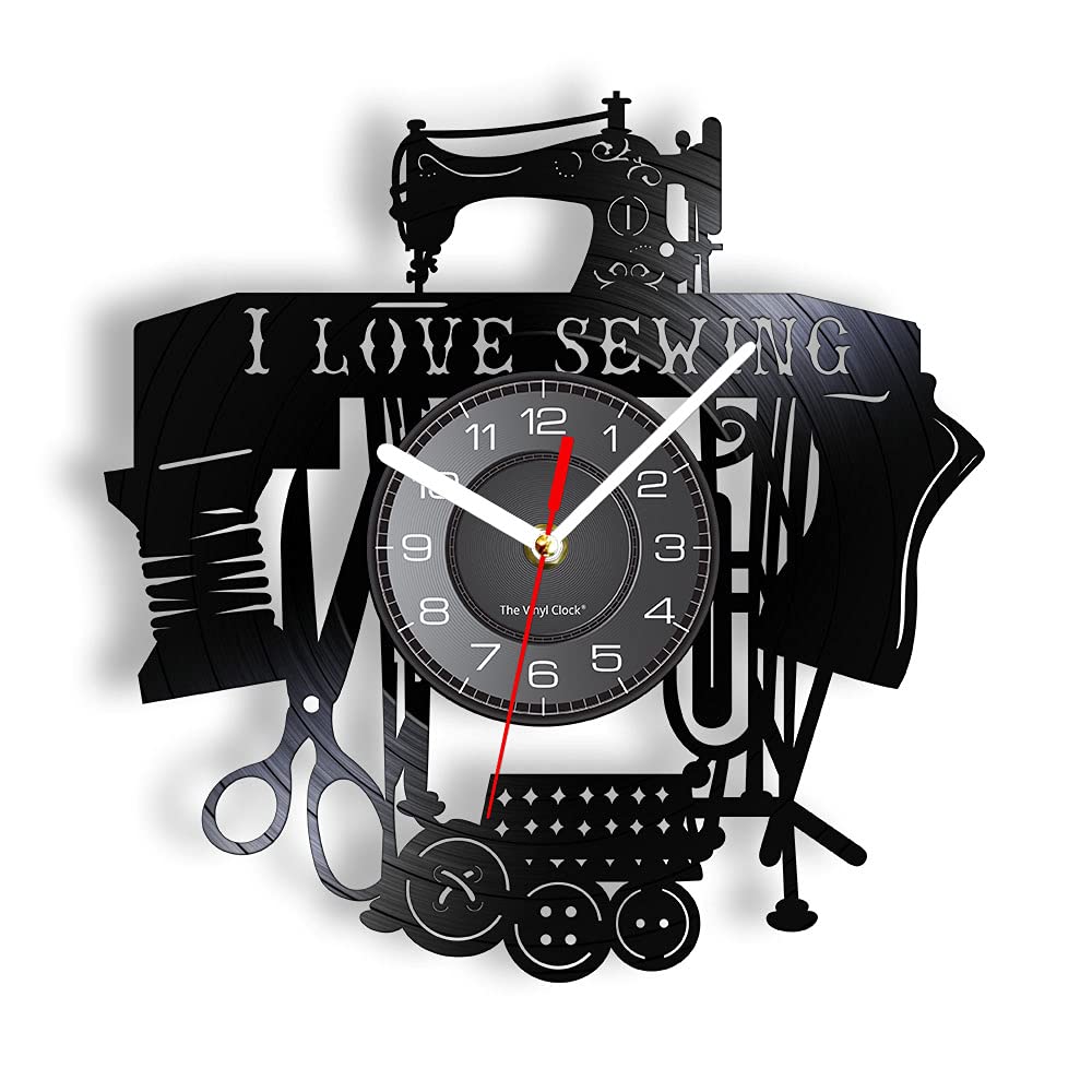 Smotly Without Lights Vinyl Clock, Creative Retro Sewing Machine Design Clock Decoration, Artistic Gift, Suitable For Any Wall Decoration! (No Lights/Gift: Hook+Gift Bag)