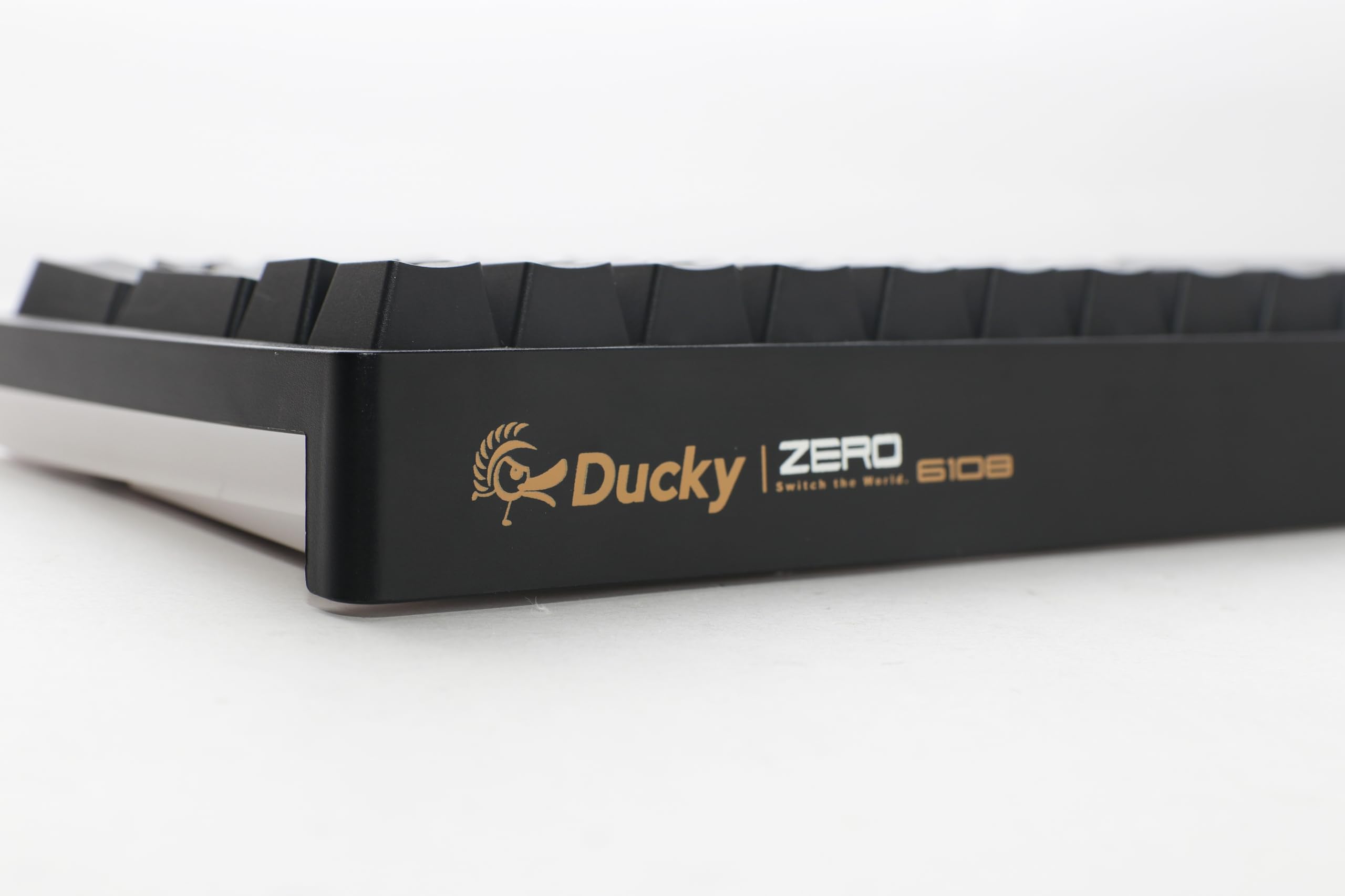 Adjustable feet on the underside of the Ducky Zero 6108 keyboard