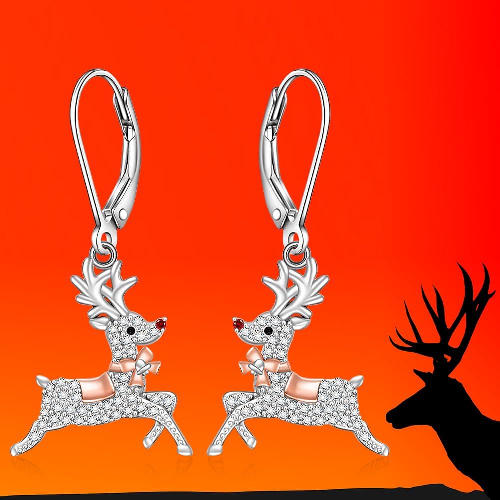Christmas Earrings Reindeer Earrings for Women Sterling Silver Reindeer Dangle Leverback Xmas Deer Dangling Holiday Merry Christmas Jewelry - Image 8
