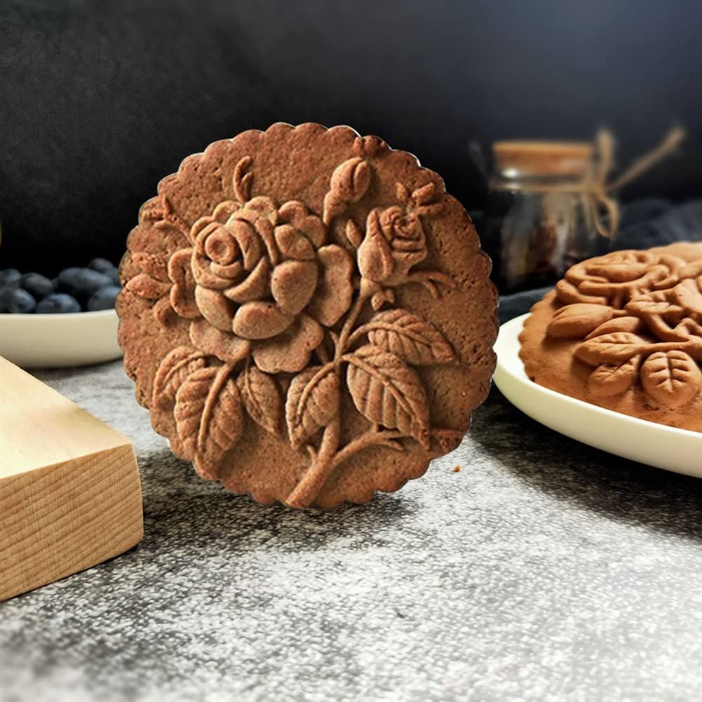 Moule à biscuits en bois，Carved Cookie Press Stamp Moules à chocolat Emporte-pièce en bois moule presse 3D gâteau gaufrage moule de cuisson outils Rose fleur pain d'épice Biscuit moule de cuisson(G 10