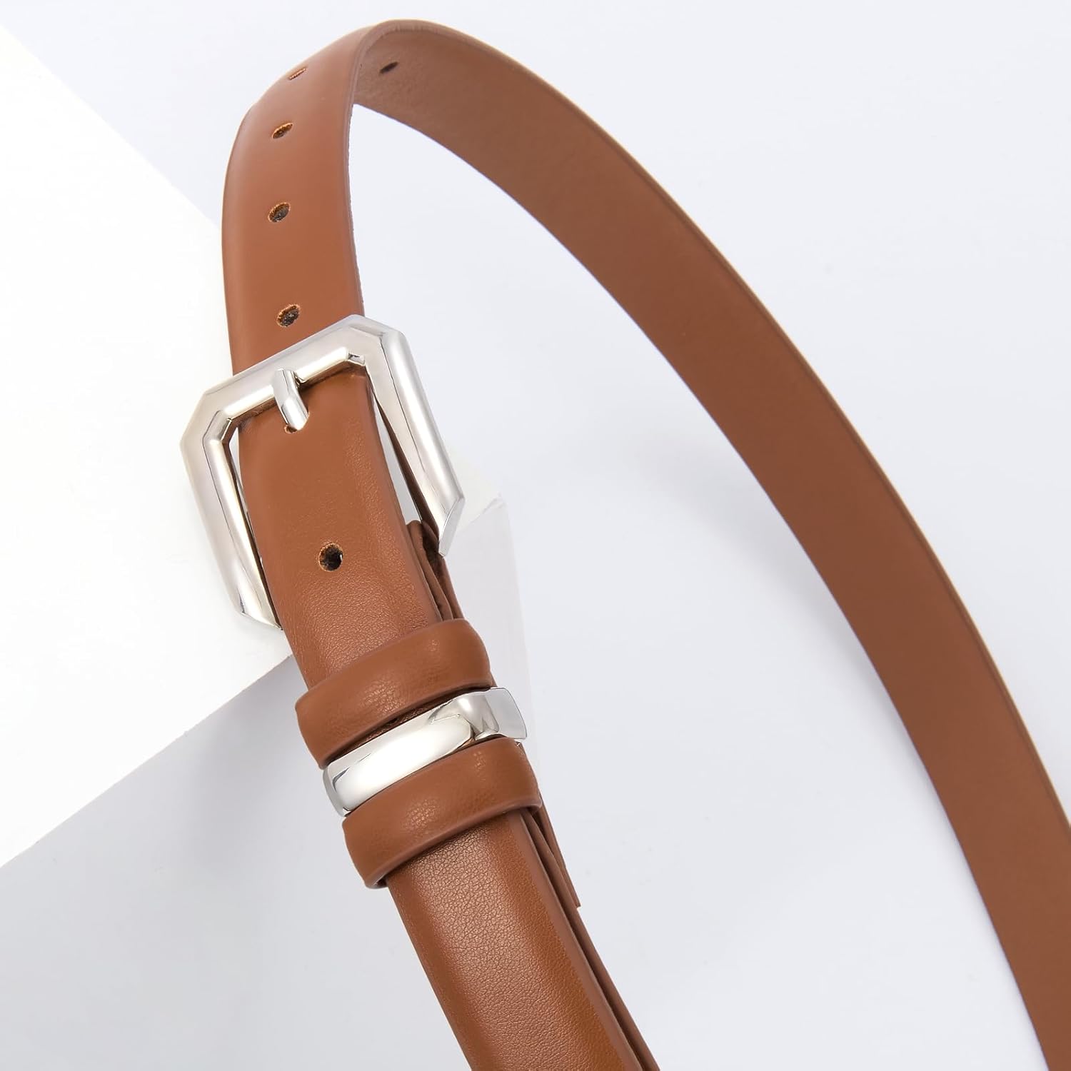 XZQTIVE Women Leather Belt for Jeans Pants Dresses Fashion Ladies Skinny Leather Belt with Silver Buckle - Image 4