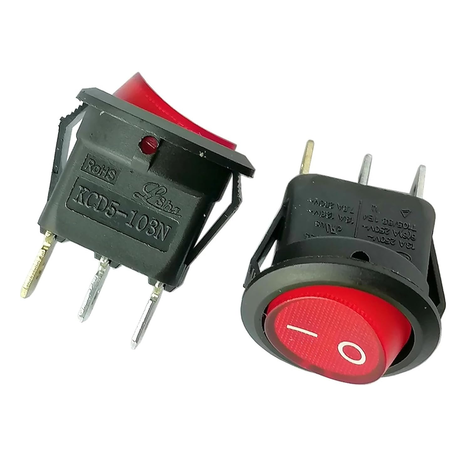 KCD5-103N Round Illuminated Rocker Pushbutton Switches for Lighting, 4-Pack