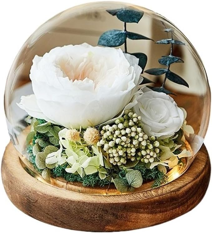 Dry Flower Bouquet Decoration, eternals Gift Box, Glass Cover, Valentine's Day Birthday for Girlfriend