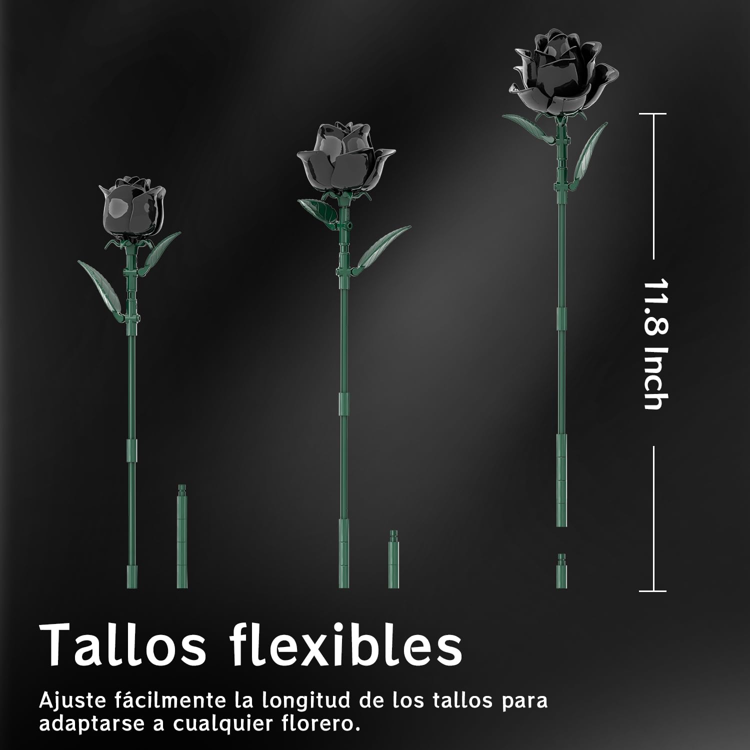 Mavo brix Set de Ramo de Rosas Negras, Colección Botánica de Flores Artificiales para Adultos, Decoración Gótica para el Hogar Mujeres y Niñas, 585 Piezas
