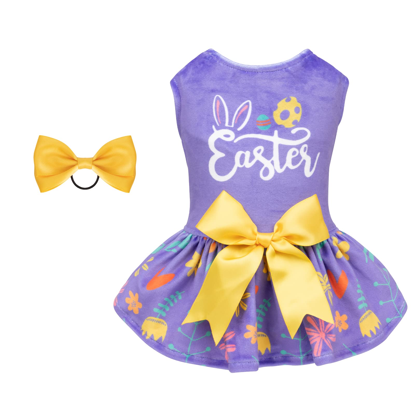 CuteBone Easter Dog Dress Velvet for Small Dogs Girl Flower Skirt Puppy Dresses Purple Dog Clothes
