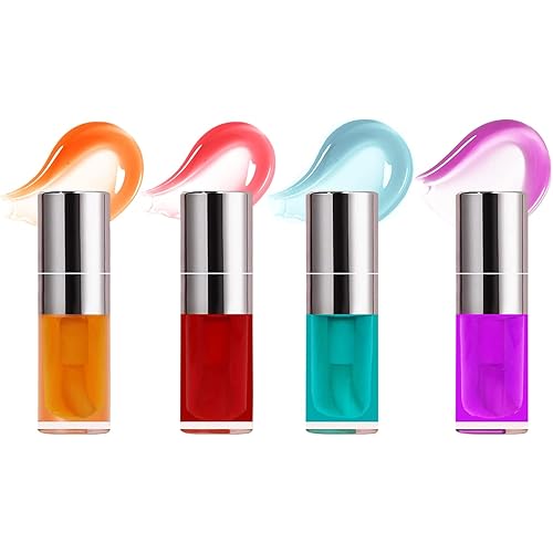 Aceite de labios voluminoso, 4 unidades de bálsamo labial hidratante con brillo labial tintado hidratante nutritivo duradero que protege los calma,