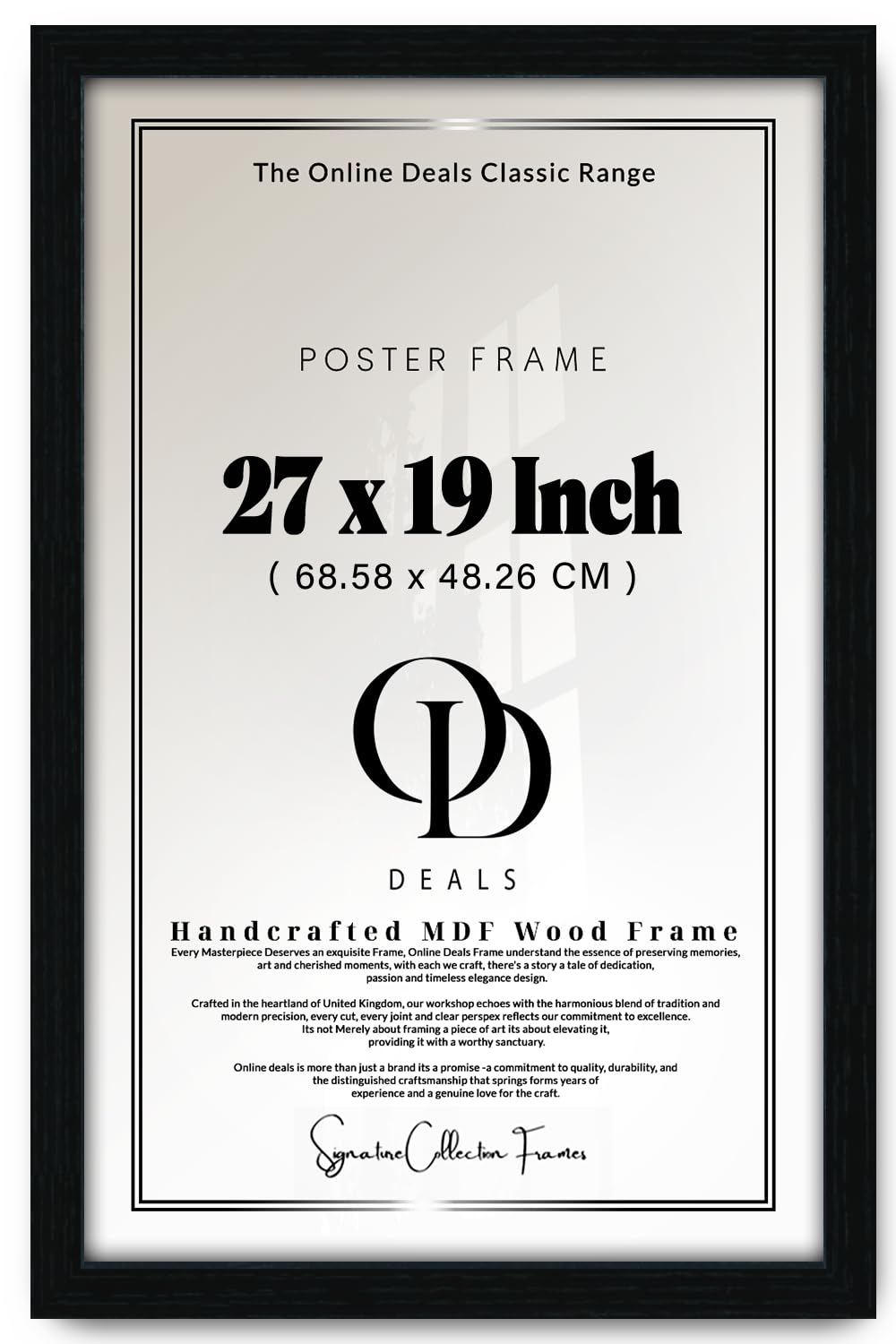 OD Deals — Classic And Elegant Rectangle Poster Picture 27 X 19 Inch (68.58 X 48.26 CM) With Solid Engineered Wood Finish | Hanging Hooks For Portrait And Landscape Display Black Wall