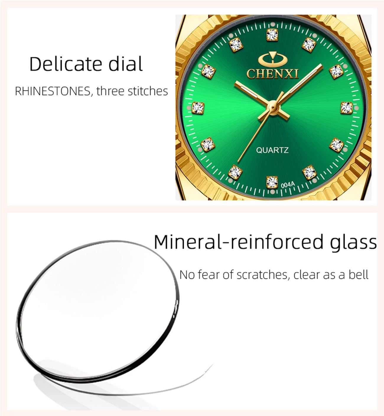 FANMIS Men's Classics Business Easy Reader Quartz Watch Military Analog Luminous Waterproof Quartz Stainless Steel Watch Elegant Gift Watch for Men (X Gold Green)