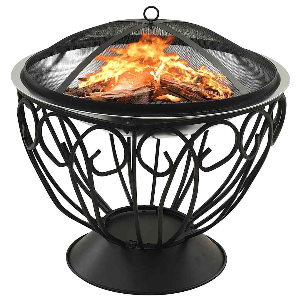 Brasero y parrilla 2 en 1 de acero inoxidable 59 x 59 x 60 cm con protección contra chispas, atizador, parrilla para jardín, terraza y casa, fuente de calor eficiente y práctica experiencia