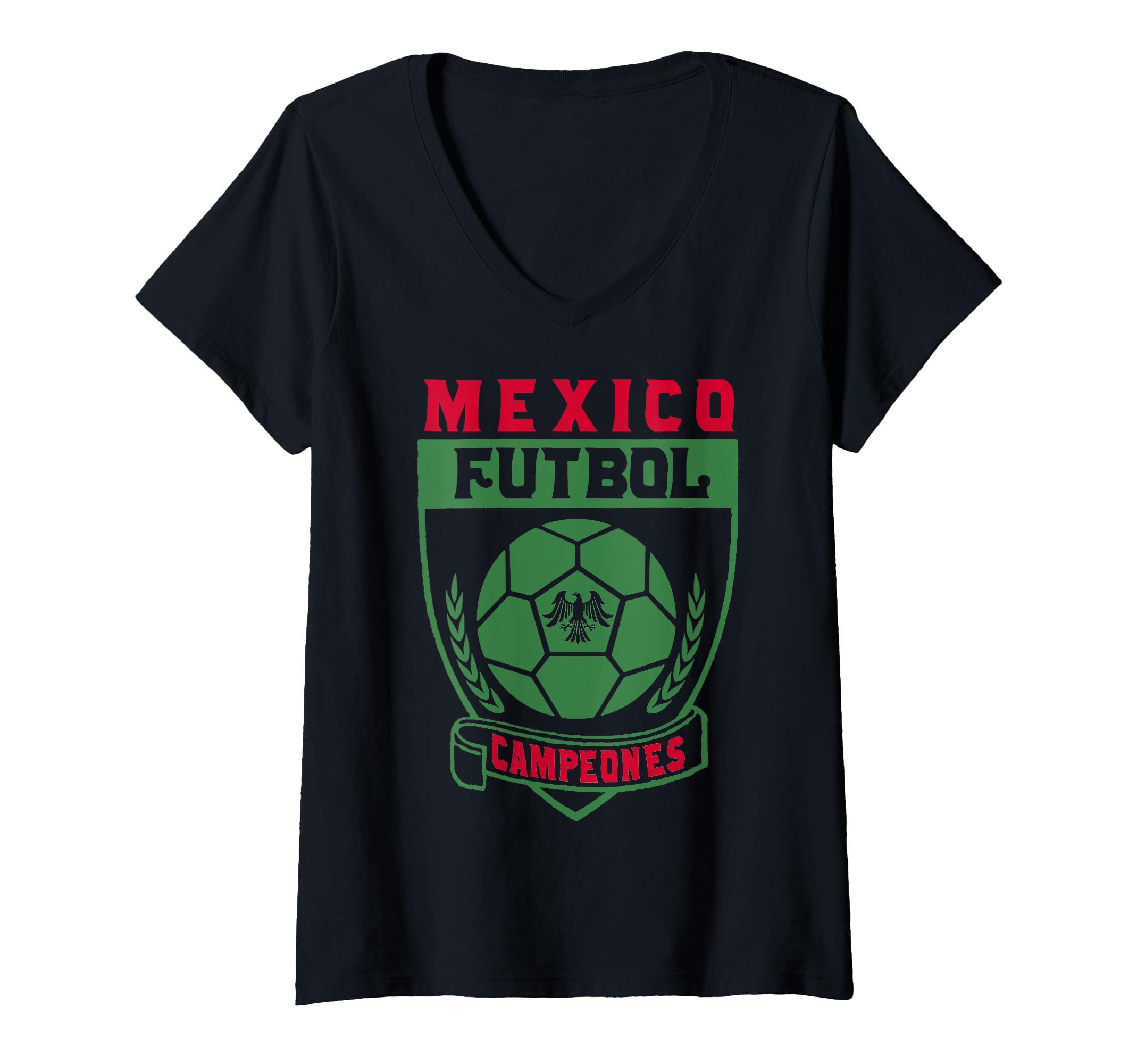 Womens Trendy Mexico Futbol Champions V-Neck T-Shirt, Black