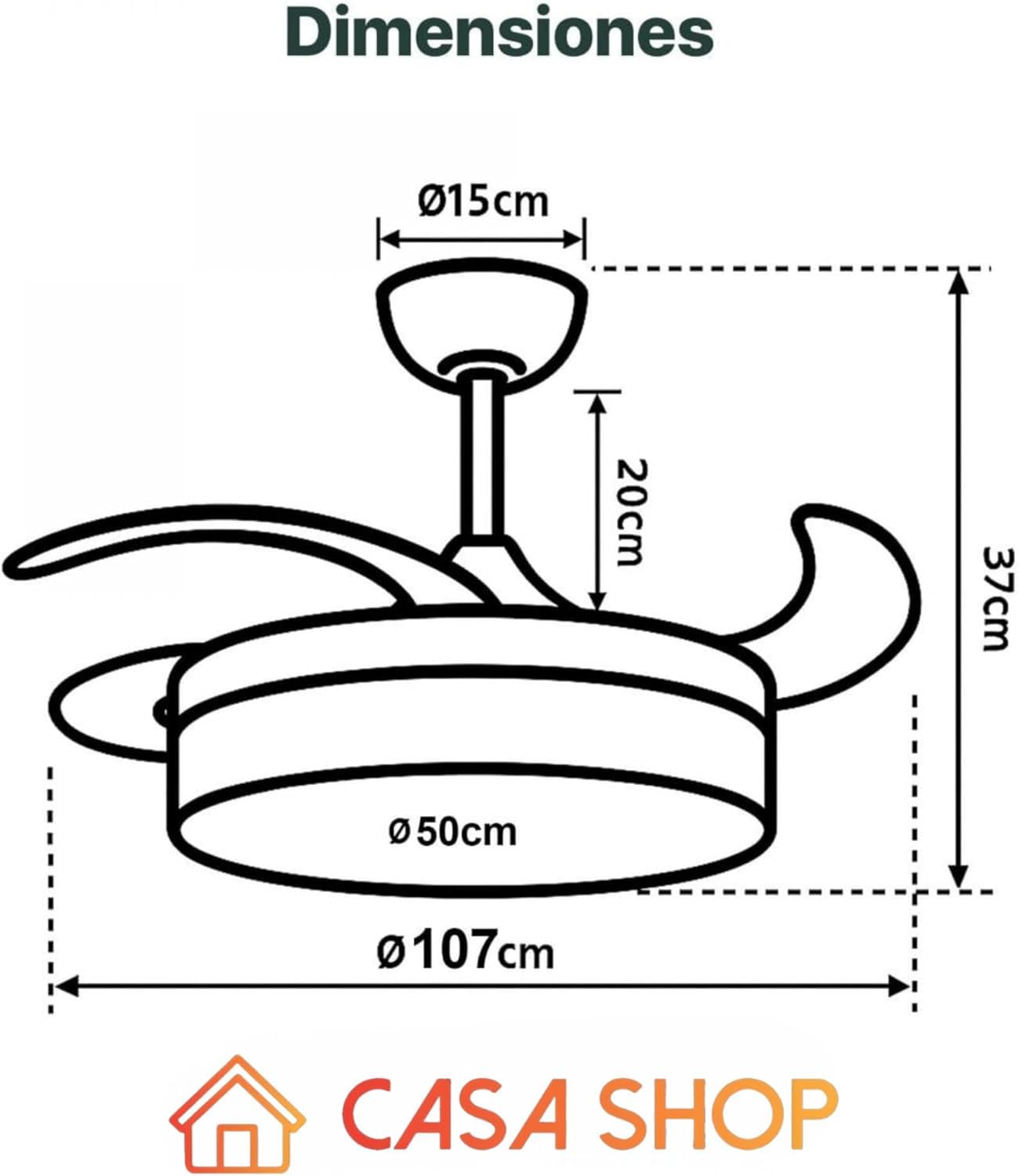 Ventilador de Techo LED 66W, 30W Motor DC+36W LED con Control Remoto+App, 4 Aspas Retráctiles, 2880lm,Ultra Silencioso aspas Retráctiles función verano-invierno (Blanco)