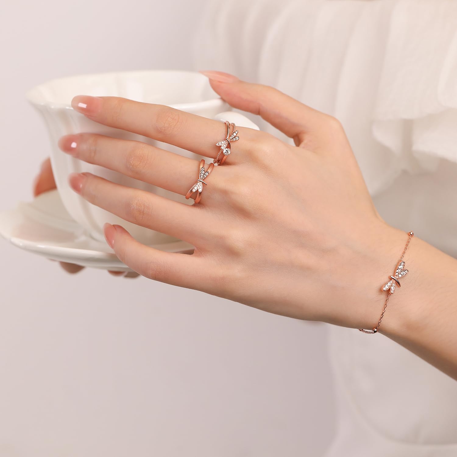 Meissa Anillo para Mujer de Libélula Ajustable Joyería en Plata de Ley 925 Disponible en Oro Plata y Oro Rosa Regalo para Niñas Mujeres Adolescentes