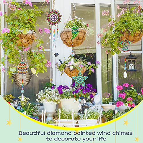 5 Pack Diamond Painting Wind Chime Diamond Painting Kits For Adults Suncatcher Hanging Gem Paint Ornament Rhinestone Angel Leaf Sun Star Waterdrop Paint By Number Crystal For Kids Diy Gift Art Crafts #TOP6