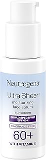 Neutrogena Ultra Sheer Moisturizing Face Serum with Vitamin E & SPF 60+, All Day Facial Sunscreen Serum with Broad Spectru...
