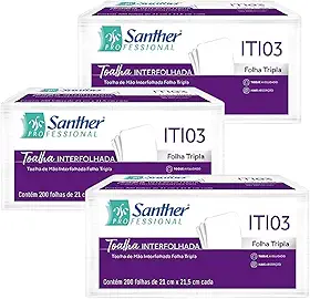 Papel Toalha Interfolhado Folha Tripla Santher Maxima Absorção 600 Folhas