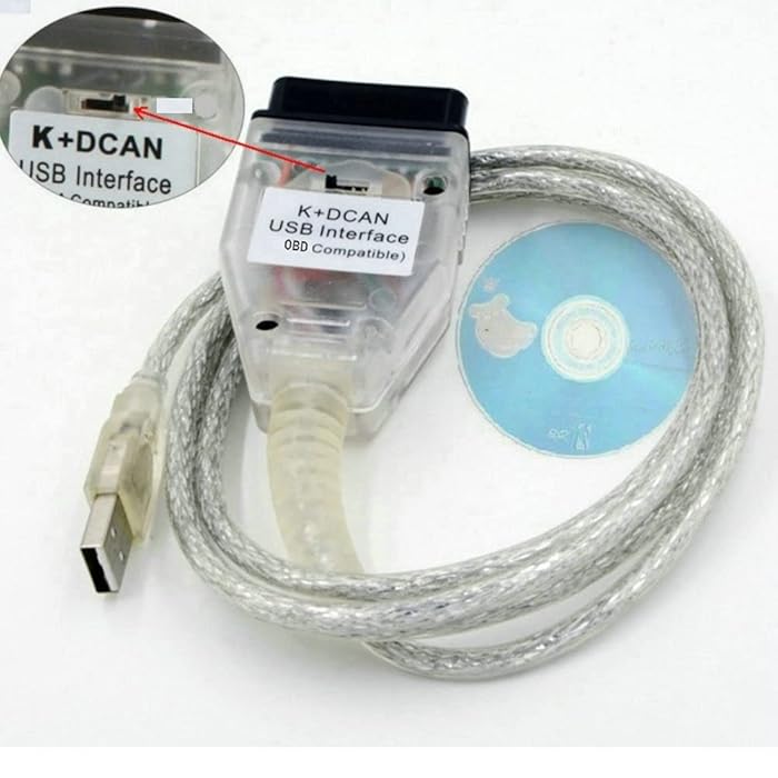 KDCAN K+D CAN Cavo Diagnostico OBD2 Per BMW Serie E (1998-2018) | FTDI Chip + Interruttore | Ediabas