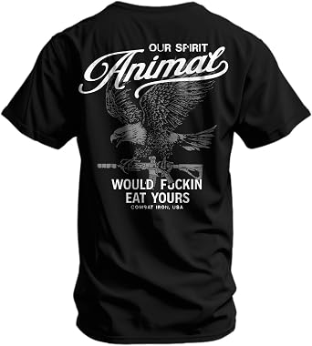 Combat Iron Mens Graphic T-Shirt - Our Spirit Animal | Soft cotton-poly blend, athletic tapered fit. Tagless neck. No-sag collar. Pre-shrunk. Veteran-owned. Made in USA.