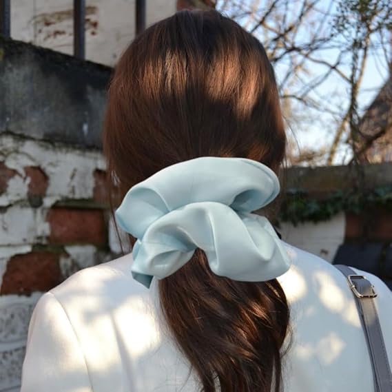 2 Pieces Jumbo Satin Silk Scrunchies for Women 7.5 Inches Large Oversize Scrunchies For Thick Hair Ties Hair Ornament (Pink and Blue)